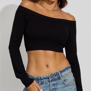 Garage Black Off-Shoulder Crop Top